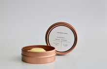 Load image into Gallery viewer, Lavender + Sweet Orange mini lotion bar with reusable rose gold tin. Ishtahfeetah Soapery.