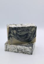 Load image into Gallery viewer, Detox. Green Dead Sea mud soap + black activated charcoal swirls. Lavender + bergamot essential oil.