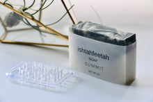 Load image into Gallery viewer, Summit soap by Ishtahfeetah soapery. Dark grey and green swirled natural soap.