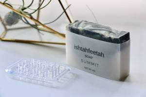 Summit soap by Ishtahfeetah soapery. Dark grey and green swirled natural soap.