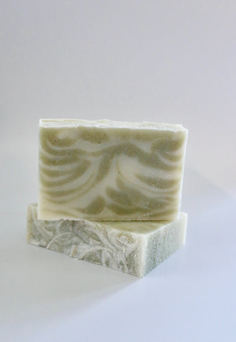 Green and white swirled natural handcrafted soap. Unscented.