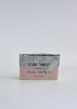Load image into Gallery viewer, Pink Granite Ishtahfeetah Soapery. Black swirls of activated charcoal, pink rose clay + white kaolin clay. Unscented.